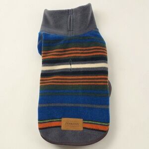 Pendleton Dog Coat XS Blue Striped Fleece Mock Neck Jacket Leash Hole
